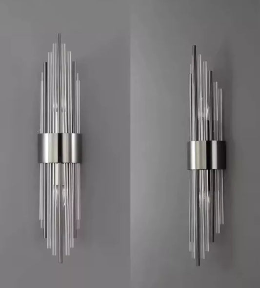 Decorative Black Chrome Wall Light With Clear Glass Tubes