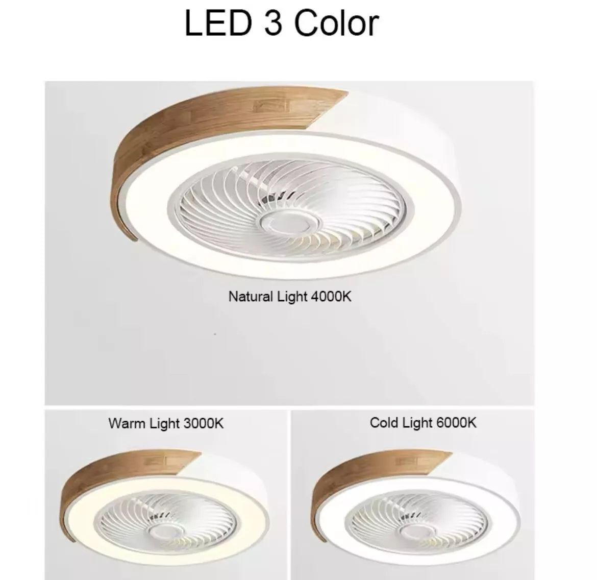 Modern Flush LED Ceiling Fan Light With App Remote - Wood And Green/ Black And Wood/ White And Wood/ Pink And Wood/ Green And Wood