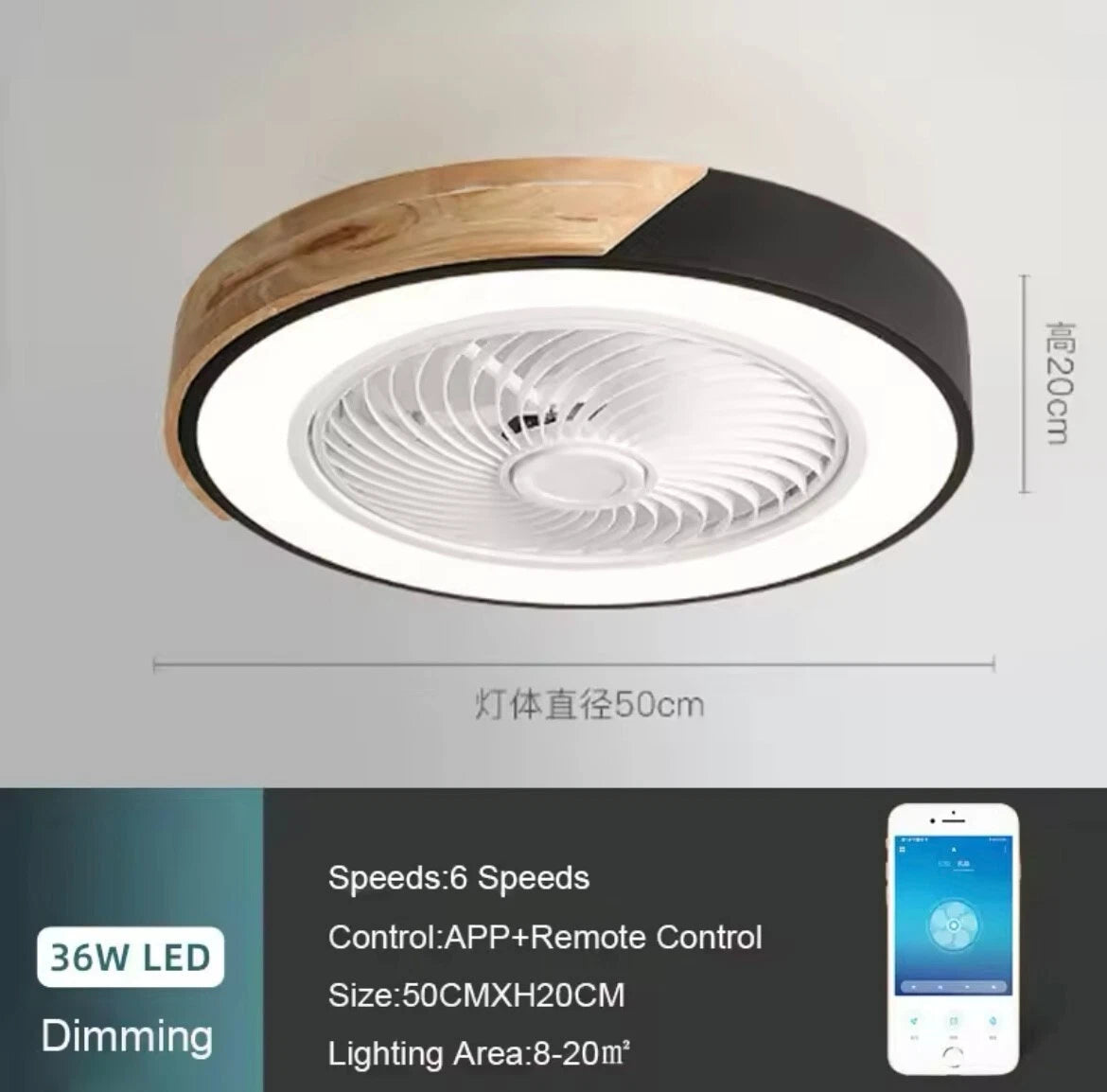 Modern Flush LED Ceiling Fan Light With App Remote - Wood And Green/ Black And Wood/ White And Wood/ Pink And Wood/ Green And Wood