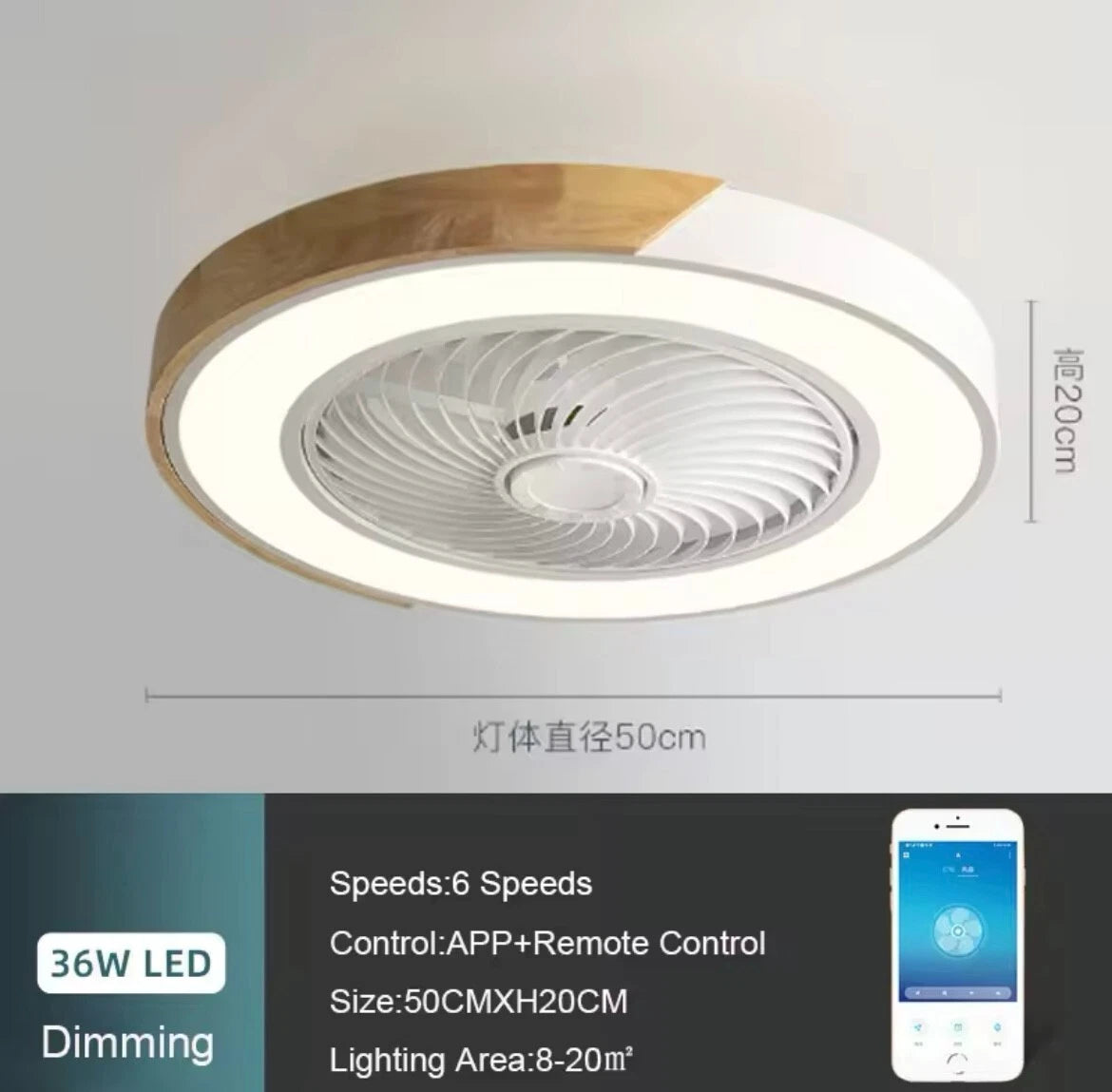 Modern Flush LED Ceiling Fan Light With App Remote - Wood And Green/ Black And Wood/ White And Wood/ Pink And Wood/ Green And Wood