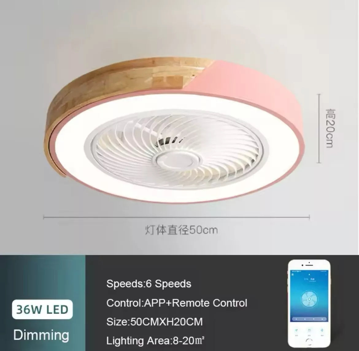 Modern Flush LED Ceiling Fan Light With App Remote - Wood And Green/ Black And Wood/ White And Wood/ Pink And Wood/ Green And Wood