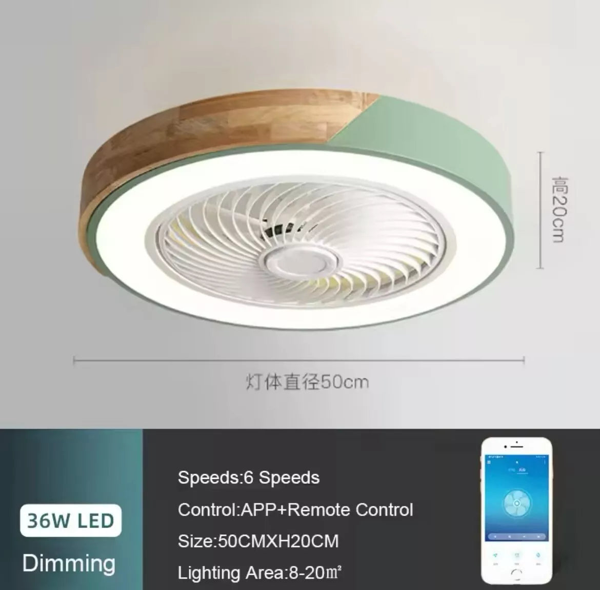 Modern Flush LED Ceiling Fan Light With App Remote - Wood And Green/ Black And Wood/ White And Wood/ Pink And Wood/ Green And Wood