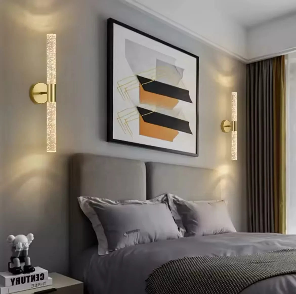 Modern Nordic Long Led Wall Light With Crystal Rod And Bubbles - Black Or Gold