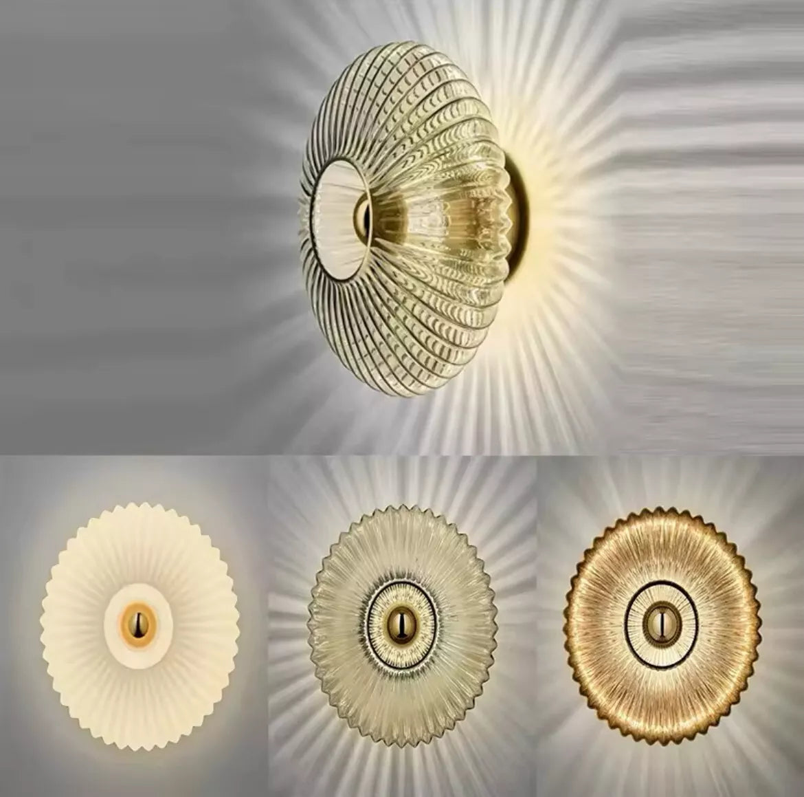 Decorative Ribbed Glass Round Wall Sconce Light