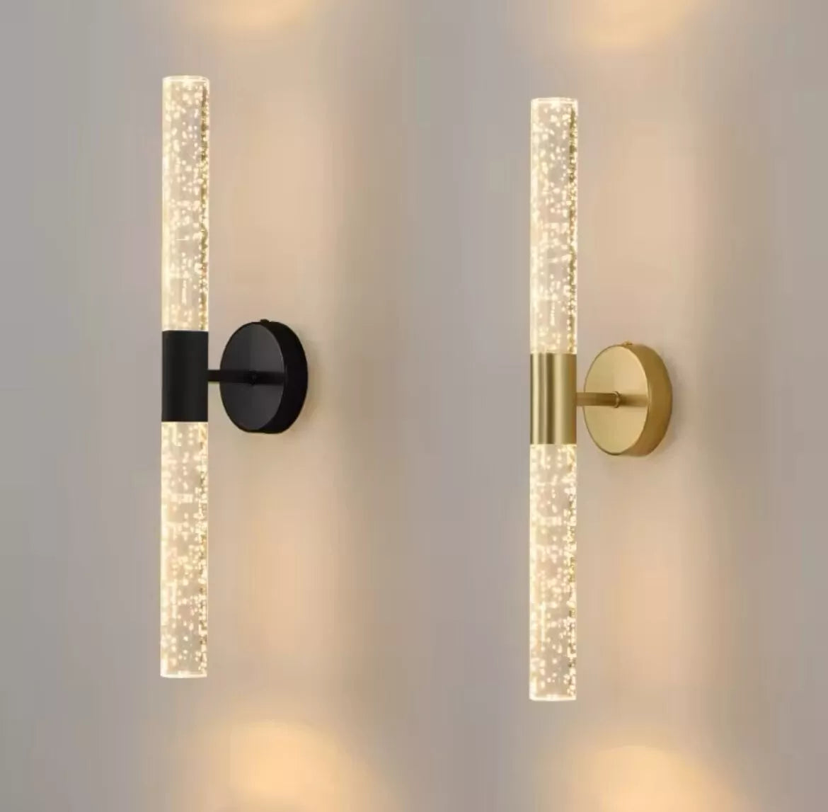Modern Nordic Long Led Wall Light With Crystal Rod And Bubbles - Black Or Gold