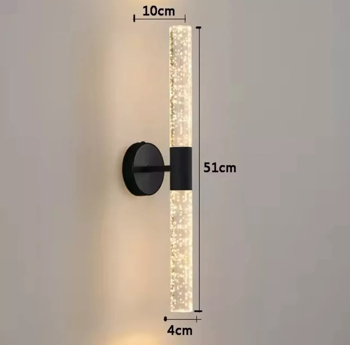 Modern Nordic Long Led Wall Light With Crystal Rod And Bubbles - Black Or Gold