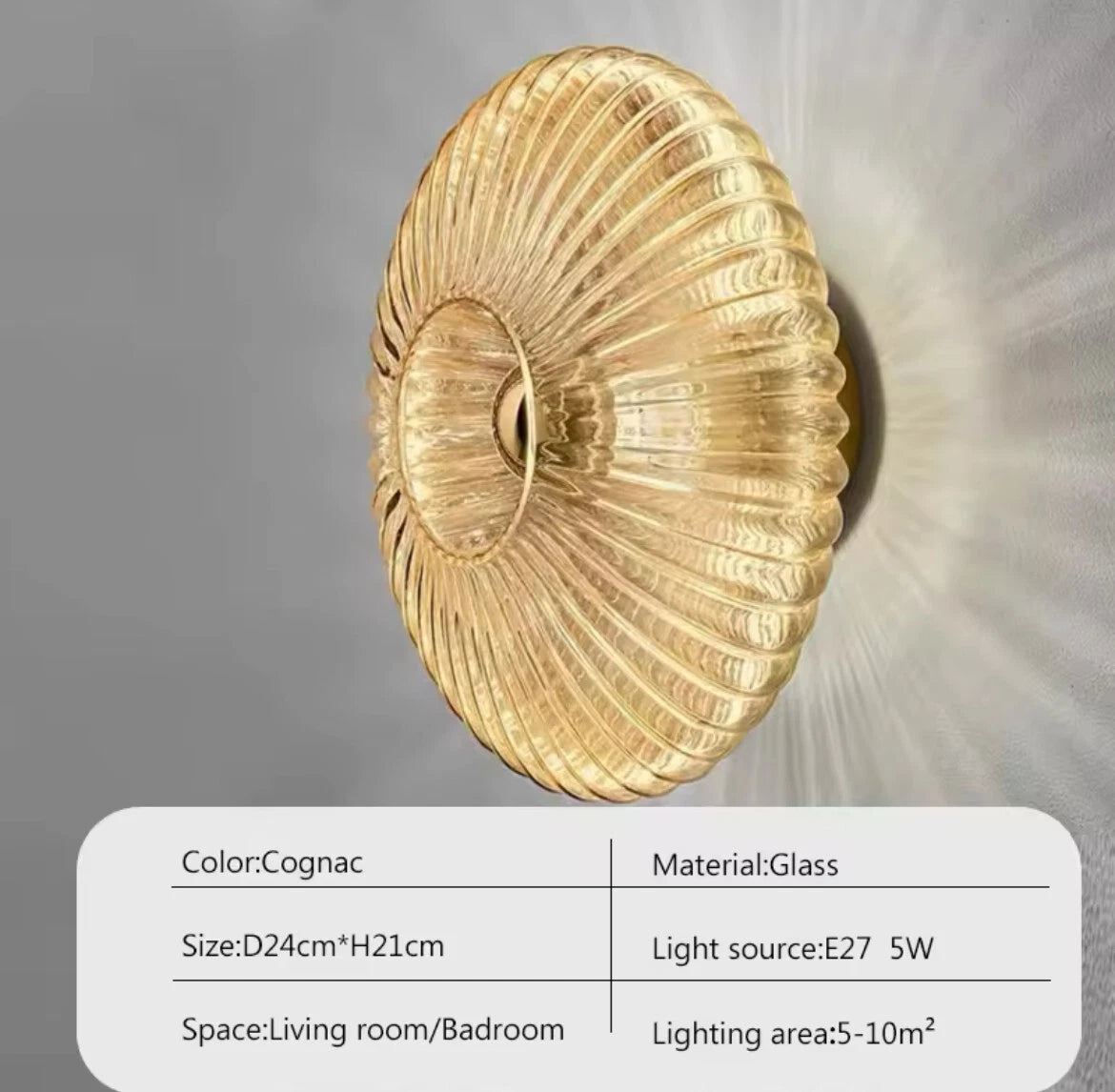 Decorative Ribbed Glass Round Wall Sconce Light