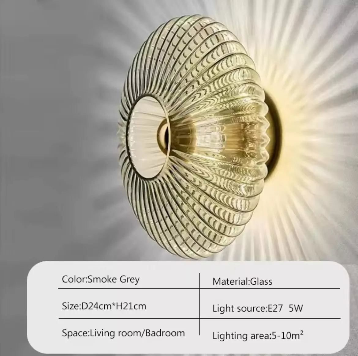 Decorative Ribbed Glass Round Wall Sconce Light