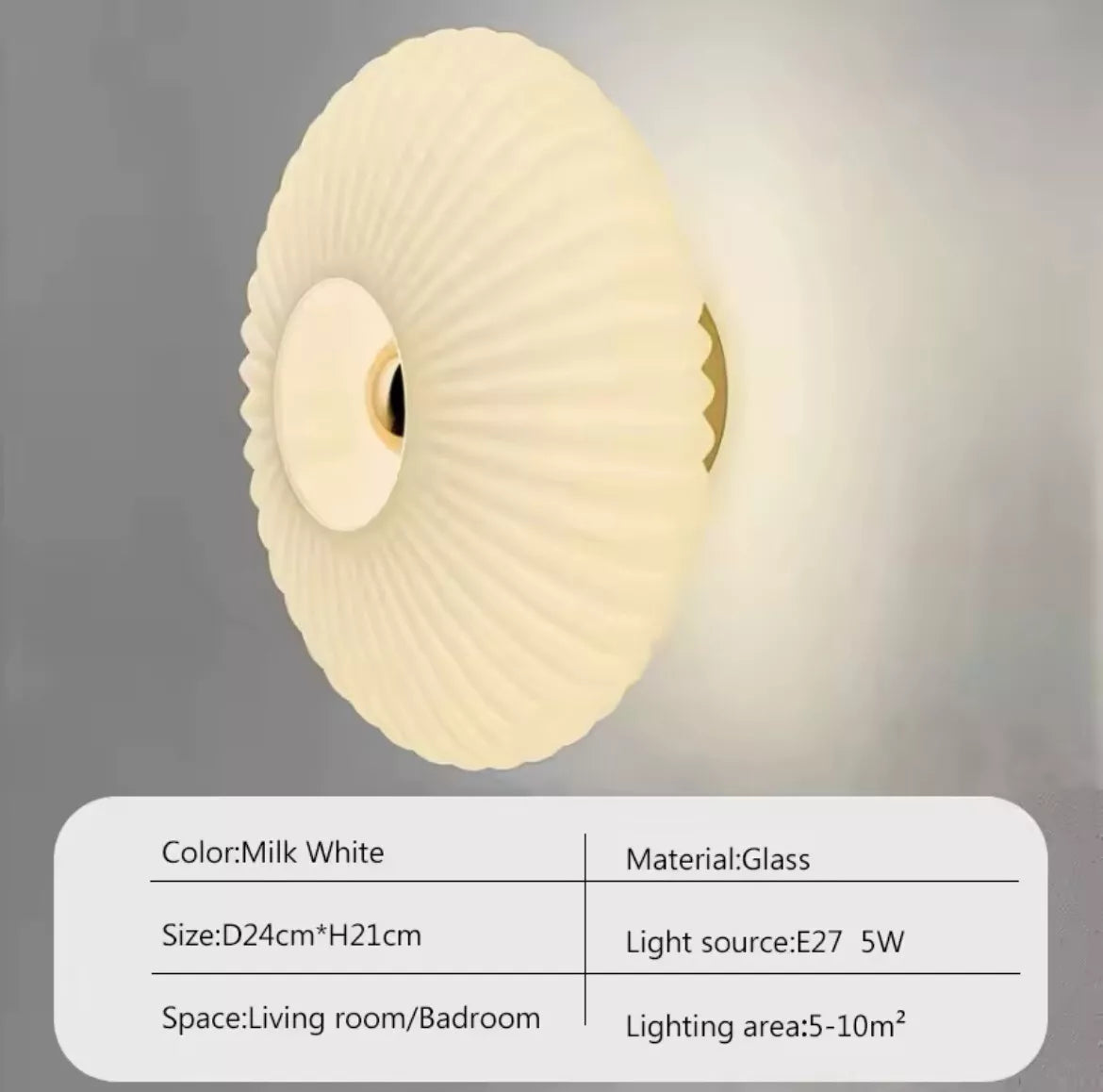 Decorative Ribbed Glass Round Wall Sconce Light