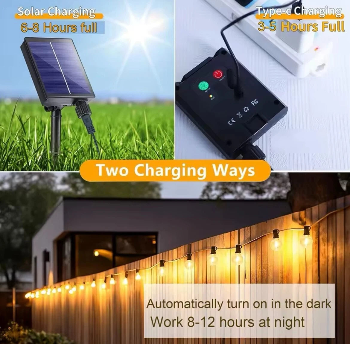 Outdoor Solar LED String Festoon Lights Complete With Remote Control - 10Bulb/20Bulb/25Bulb/35Bulb