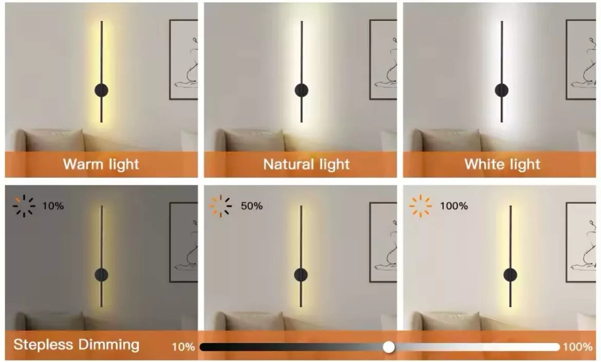 Wireless Rechargeable LED Slim Linear Wall Light With Remote Control 50cm - Black/Gold/White/Silver