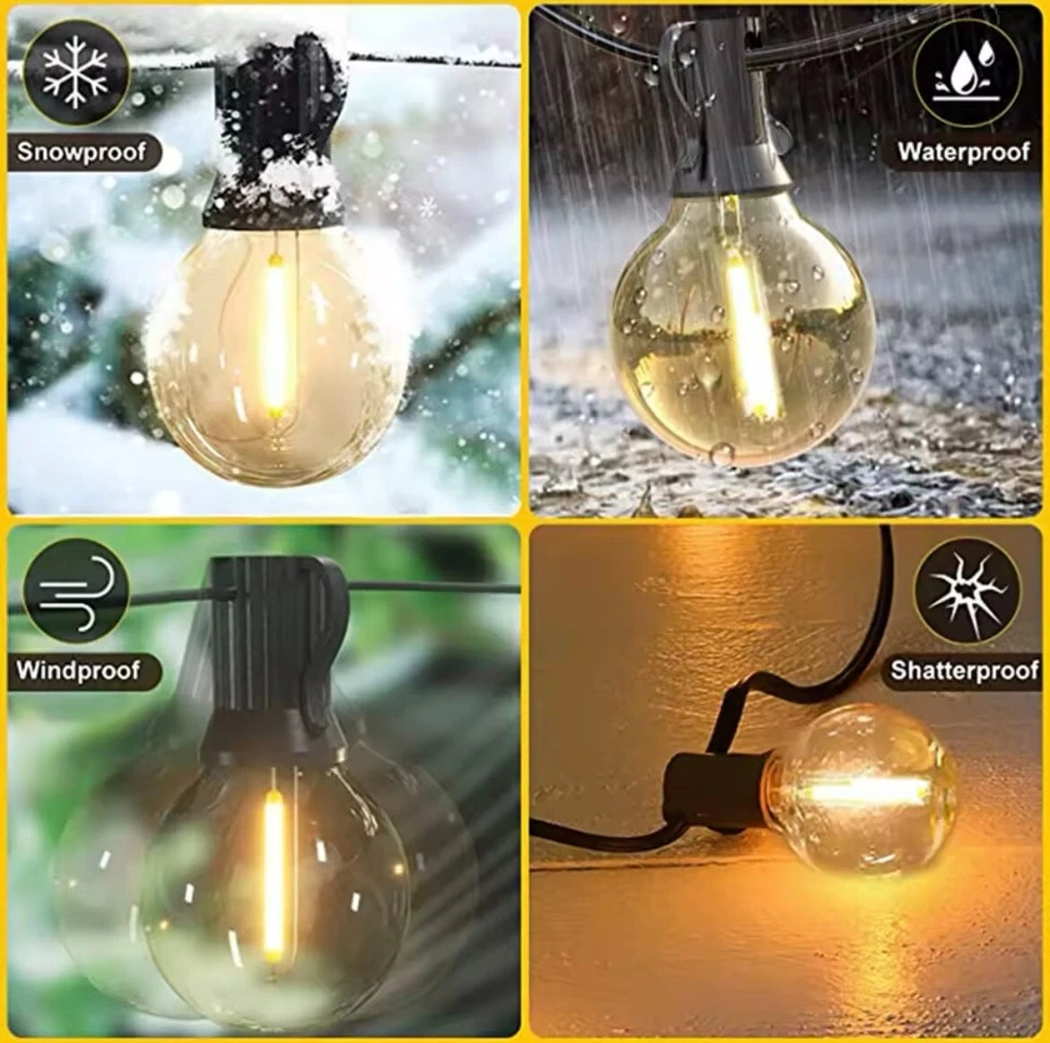 Outdoor Solar LED String Festoon Lights Complete With Remote Control - 10Bulb/20Bulb/25Bulb/35Bulb