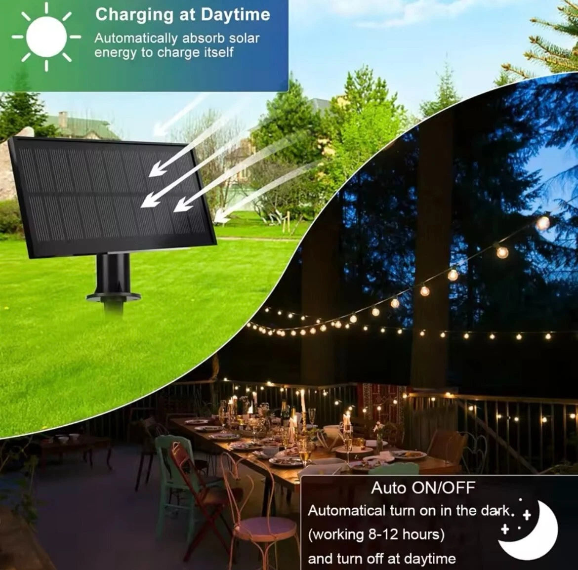 Outdoor Solar LED String Festoon Lights Complete With Remote Control - 10Bulb/20Bulb/25Bulb/35Bulb