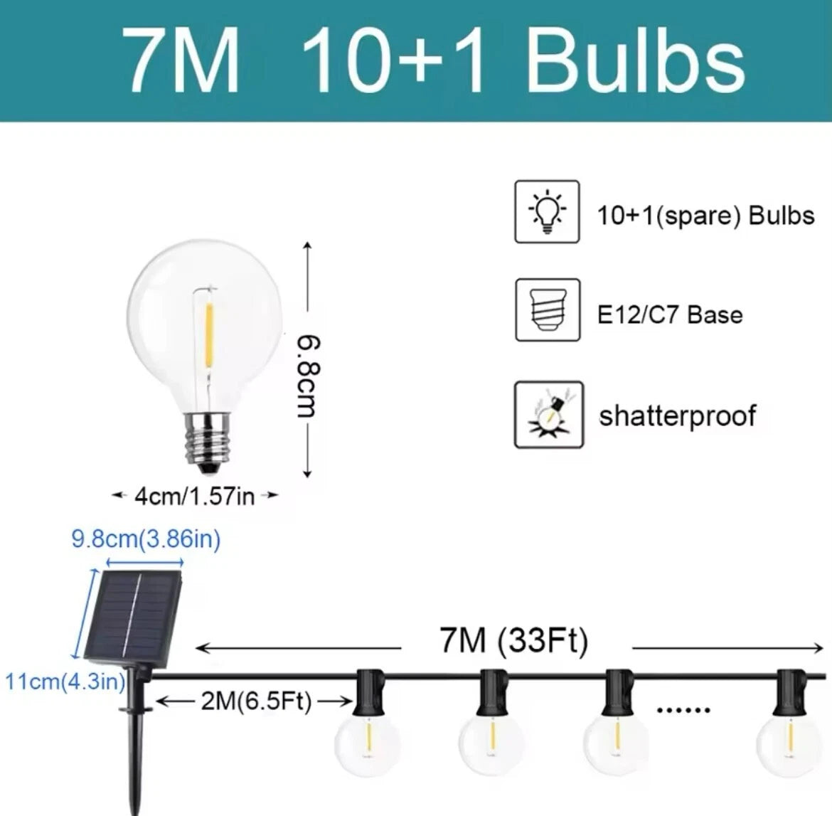 Outdoor Solar LED String Festoon Lights Complete With Remote Control - 10Bulb/20Bulb/25Bulb/35Bulb