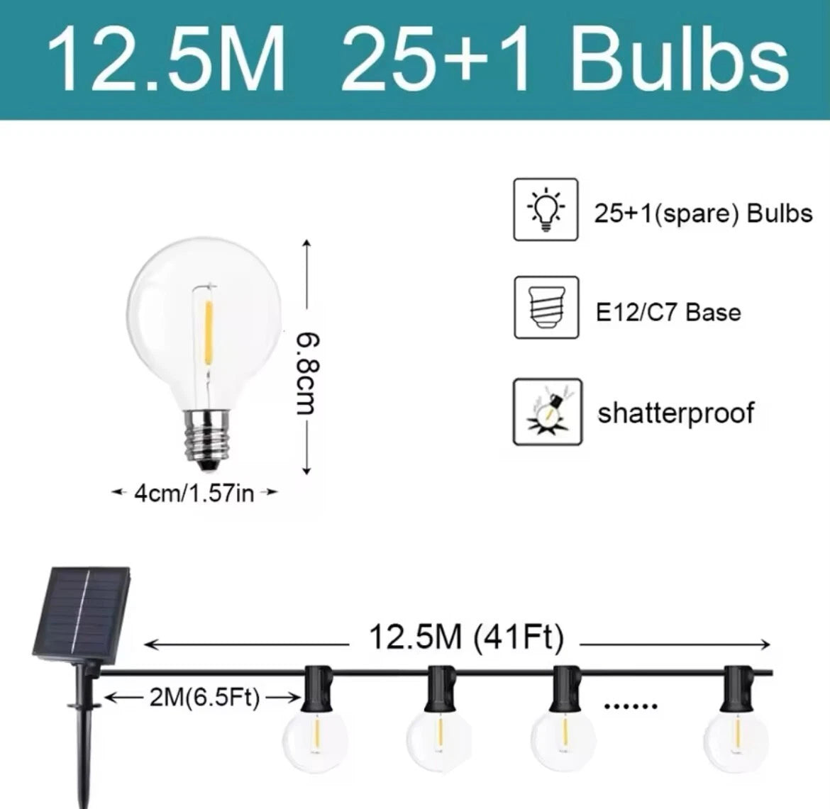 Outdoor Solar LED String Festoon Lights Complete With Remote Control - 10Bulb/20Bulb/25Bulb/35Bulb