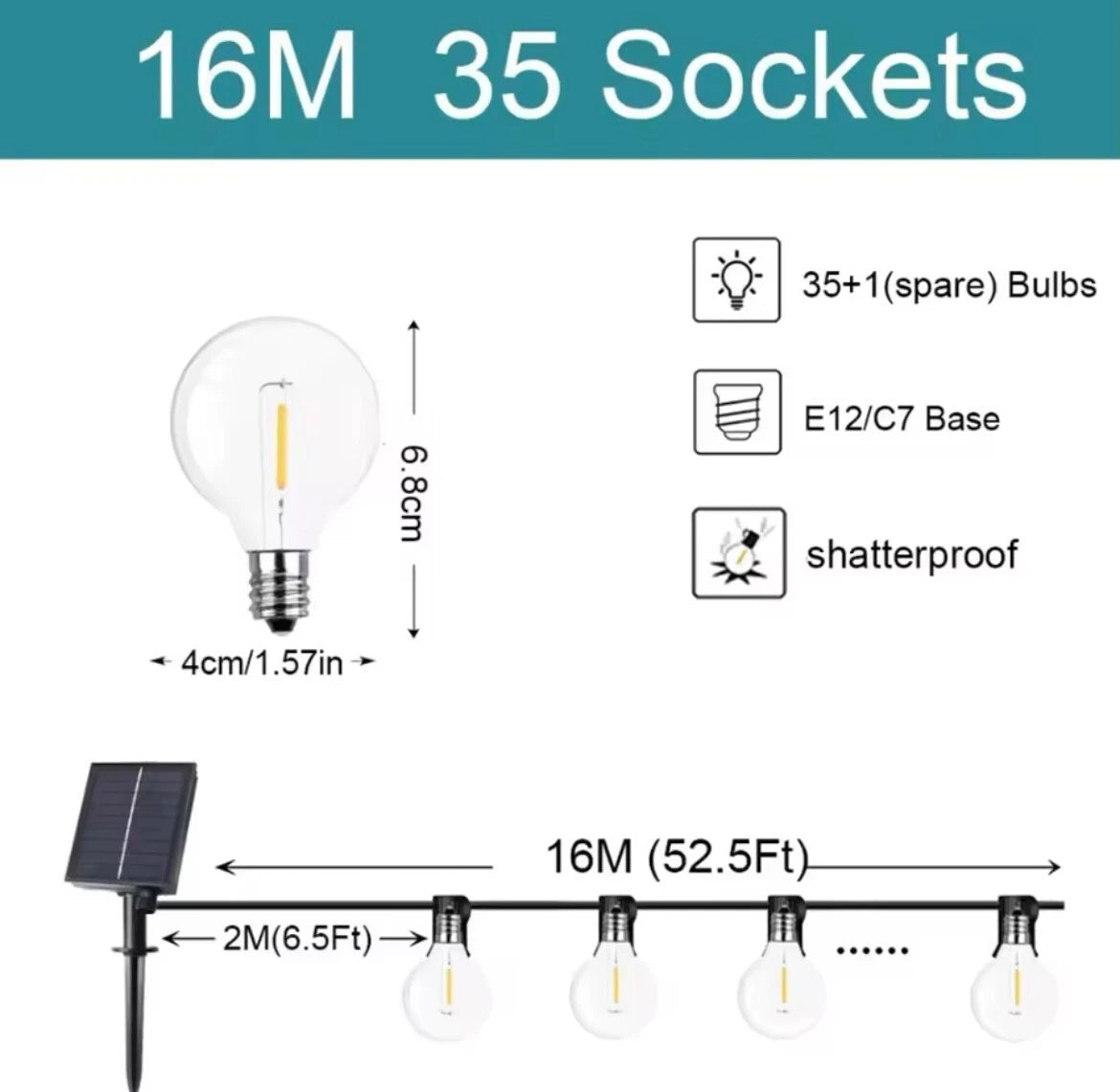 Outdoor Solar LED String Festoon Lights Complete With Remote Control - 10Bulb/20Bulb/25Bulb/35Bulb