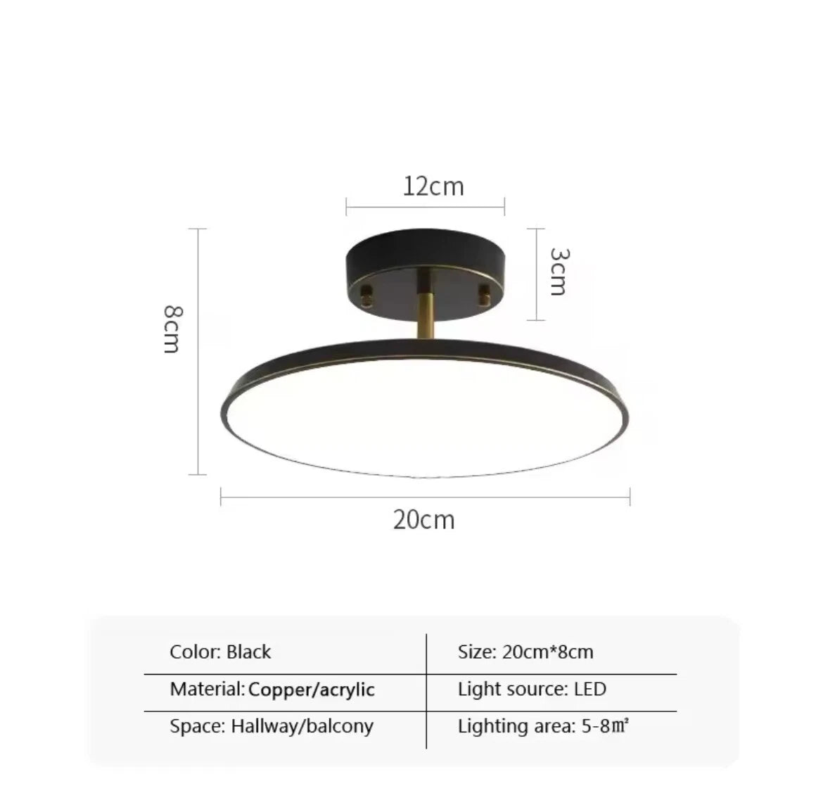 Nordic Semi Flush Modern Round LED Ceiling Light In Black Or Gold