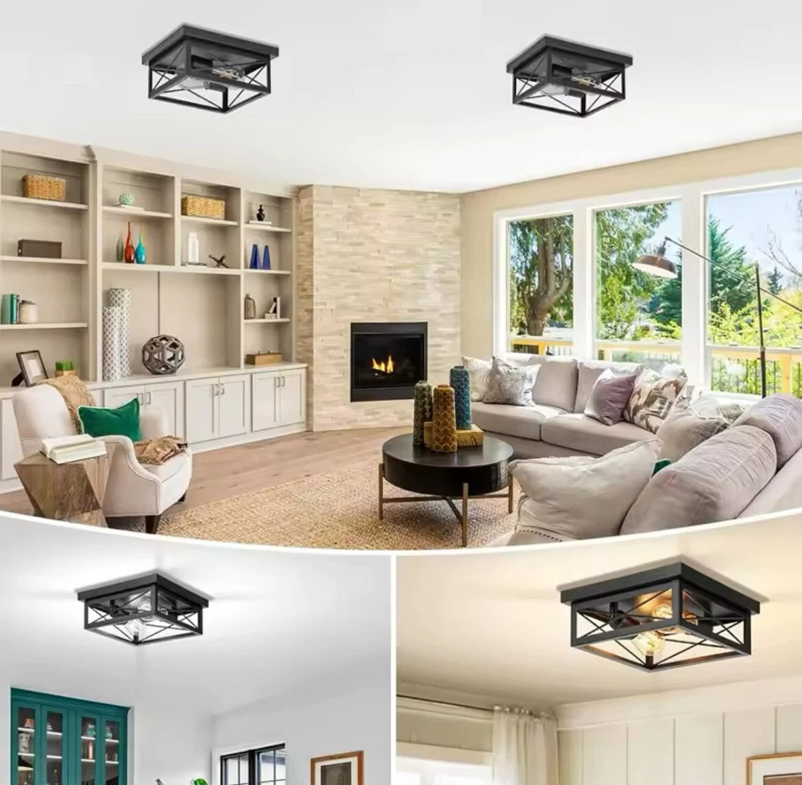 Retro Industrial Black Square Flush Ceiling Light