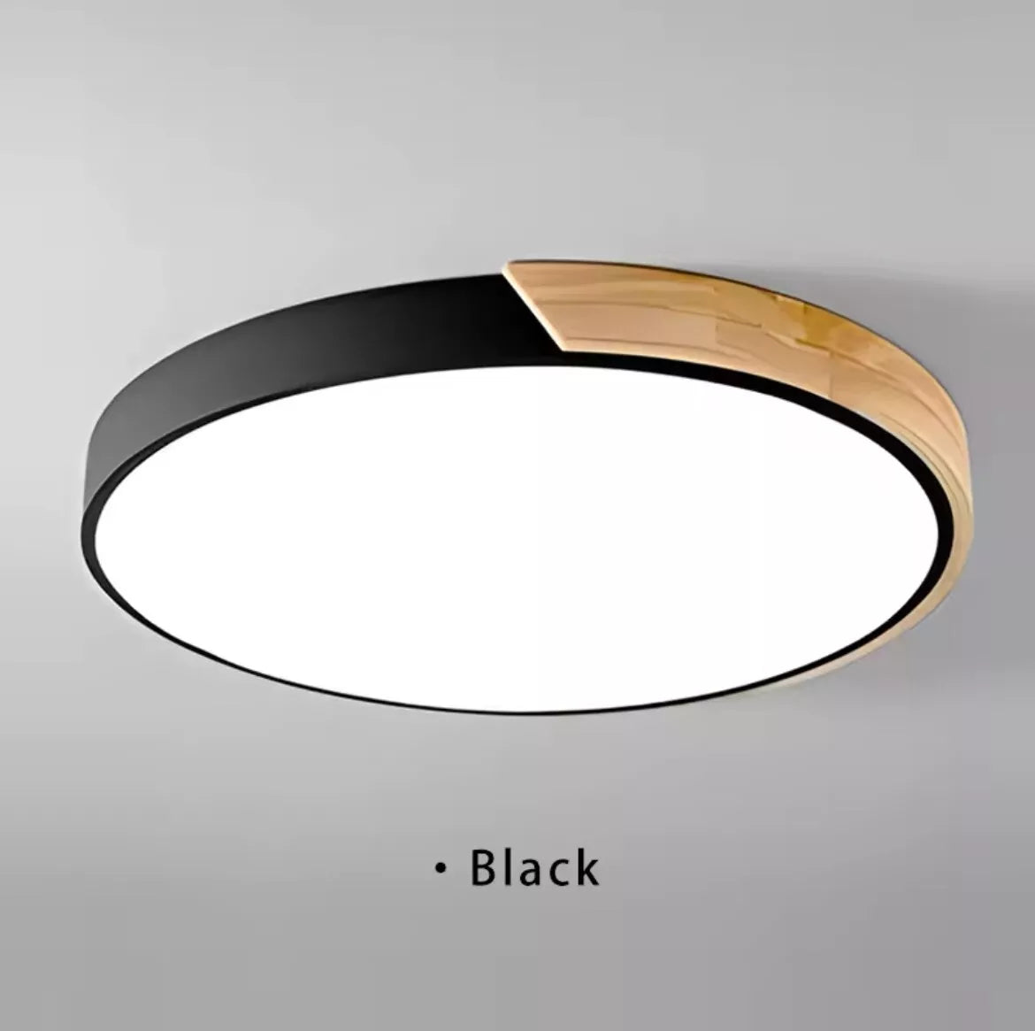Simple Round Modern Flush Led Slim Ceiling Light With Wood Effect Detailing - Black/White/Yellow/Pink/Blue/Green