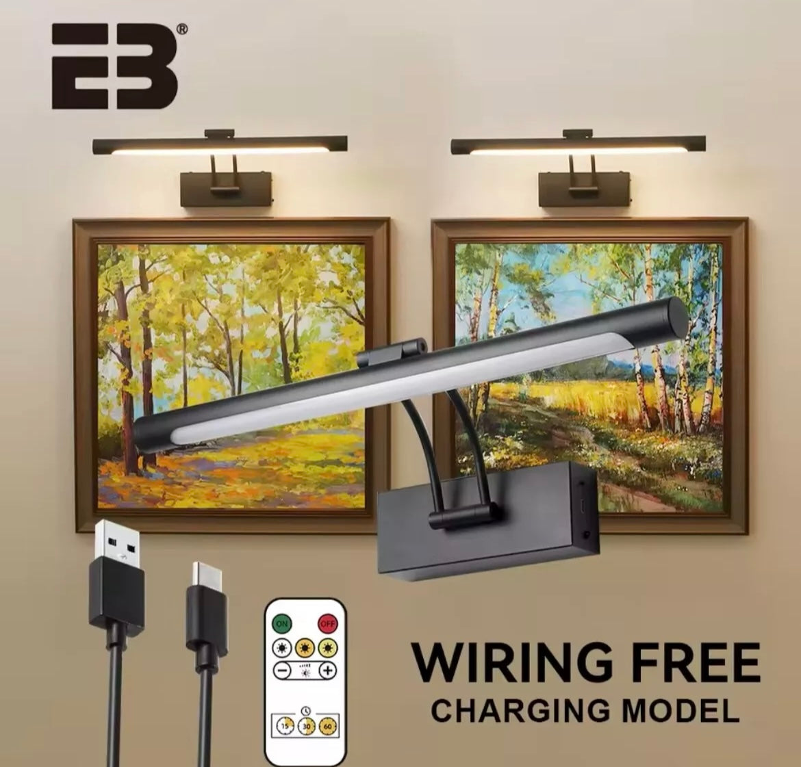 Wireless USB Rechargeable LED Wall Picture Light With Remote Control 40cm
