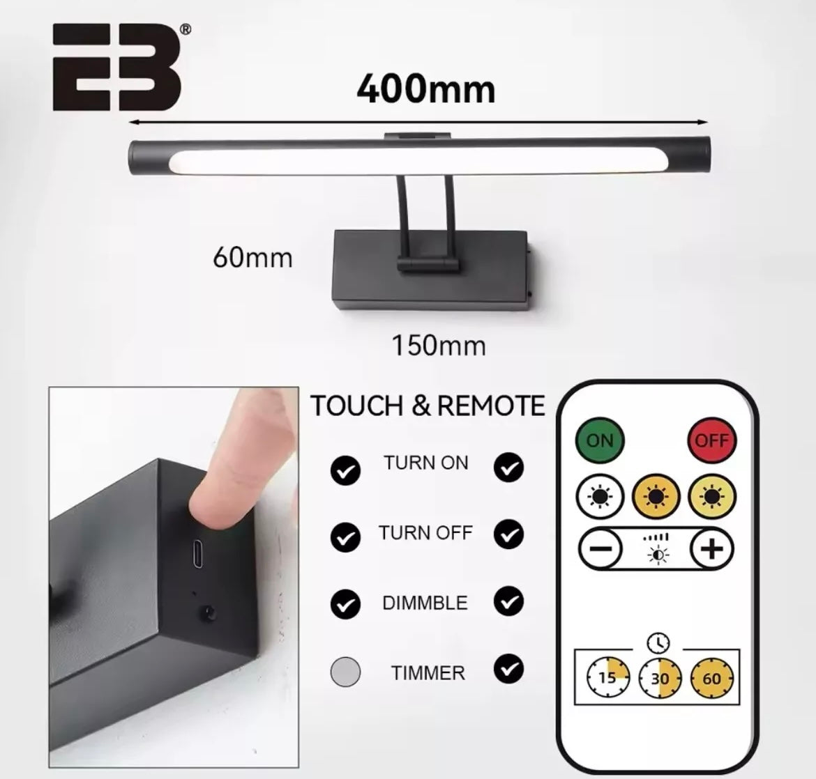 Wireless USB Rechargeable LED Wall Picture Light With Remote Control 40cm