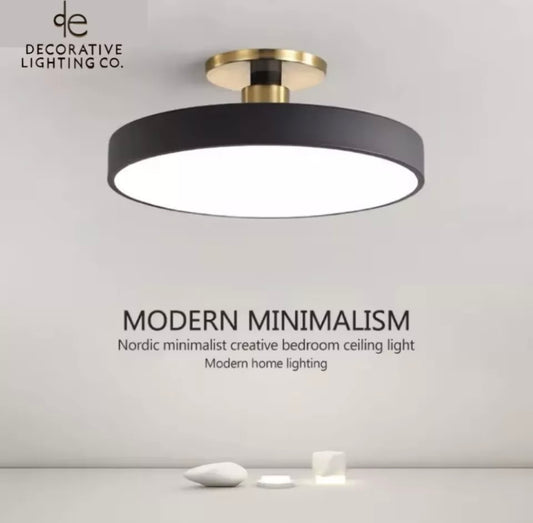 Nordic Semi Flush Round LED Ceiling Light Colourful Black - Choose Black Blue Yellow Pink White Grey