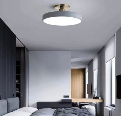 Nordic Semi Flush Round LED Ceiling Light Colourful Black - Choose Black Blue Yellow Pink White Grey