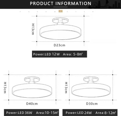Nordic Semi Flush Round LED Ceiling Light Colourful Black - Choose Black Blue Yellow Pink White Grey