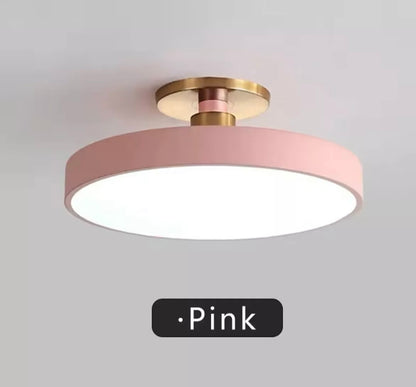 Nordic Semi Flush Round LED Ceiling Light Colourful Black - Choose Black Blue Yellow Pink White Grey