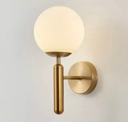 Decorative Simplistic Gold Wall Light With Opal Globe Shade With Warm White LED Bulb