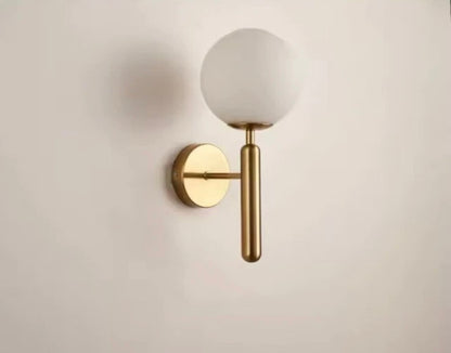 Decorative Simplistic Gold Wall Light With Opal Globe Shade With Warm White LED Bulb