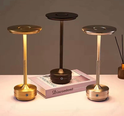 Wireless USB Rechargeable Touch Table Lamp Portable Knurled Gold, Black, Silver