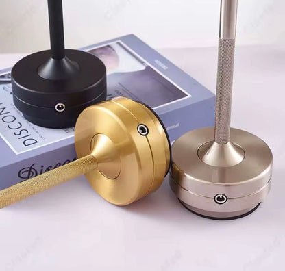Wireless USB Rechargeable Touch Table Lamp Portable Knurled Gold, Black, Silver