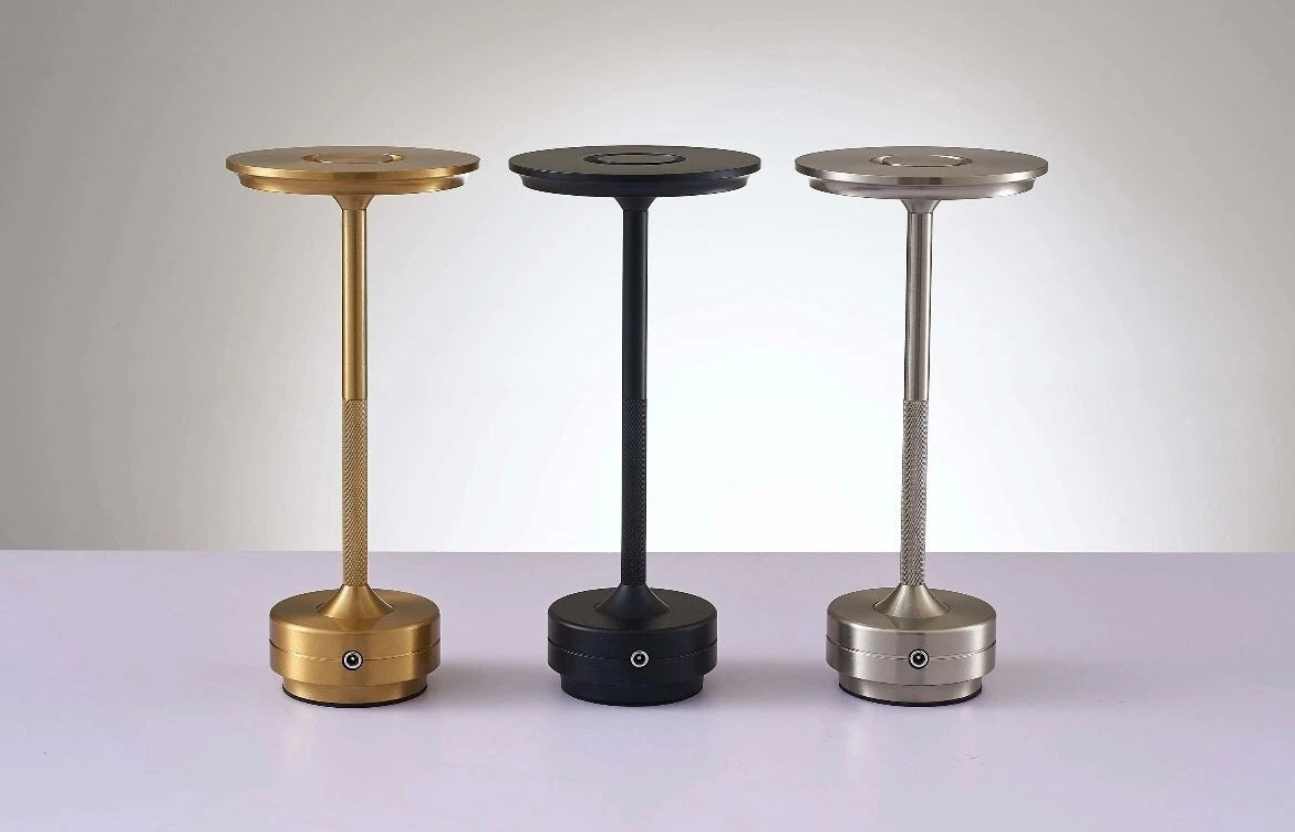 Wireless USB Rechargeable Touch Table Lamp Portable Knurled Gold, Black, Silver