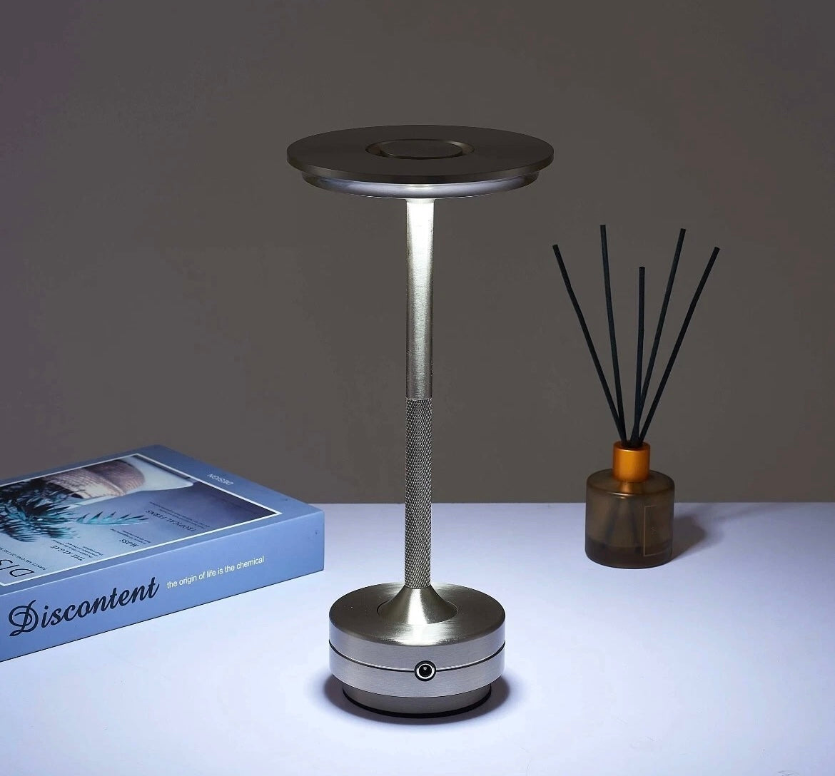 Wireless USB Rechargeable Touch Table Lamp Portable Knurled Gold, Black, Silver