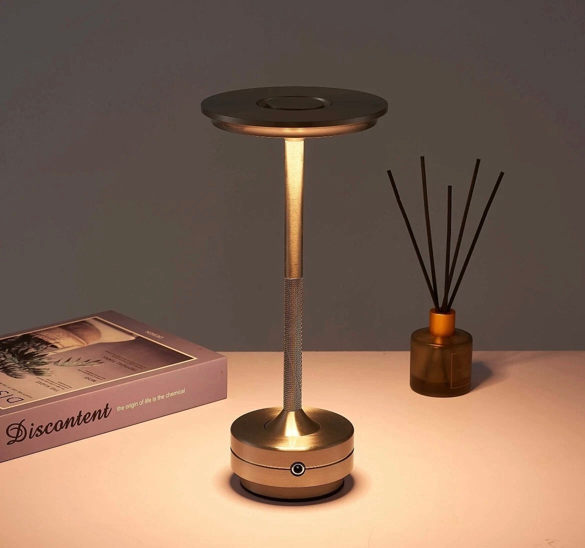 Wireless USB Rechargeable Touch Table Lamp Portable Knurled Gold, Black, Silver