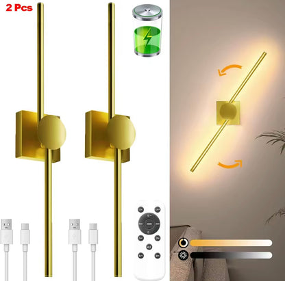 2 Pack Modern Black Rechargeable LED 3 Colour Dimmable Wall Light Sconce With Remote Control