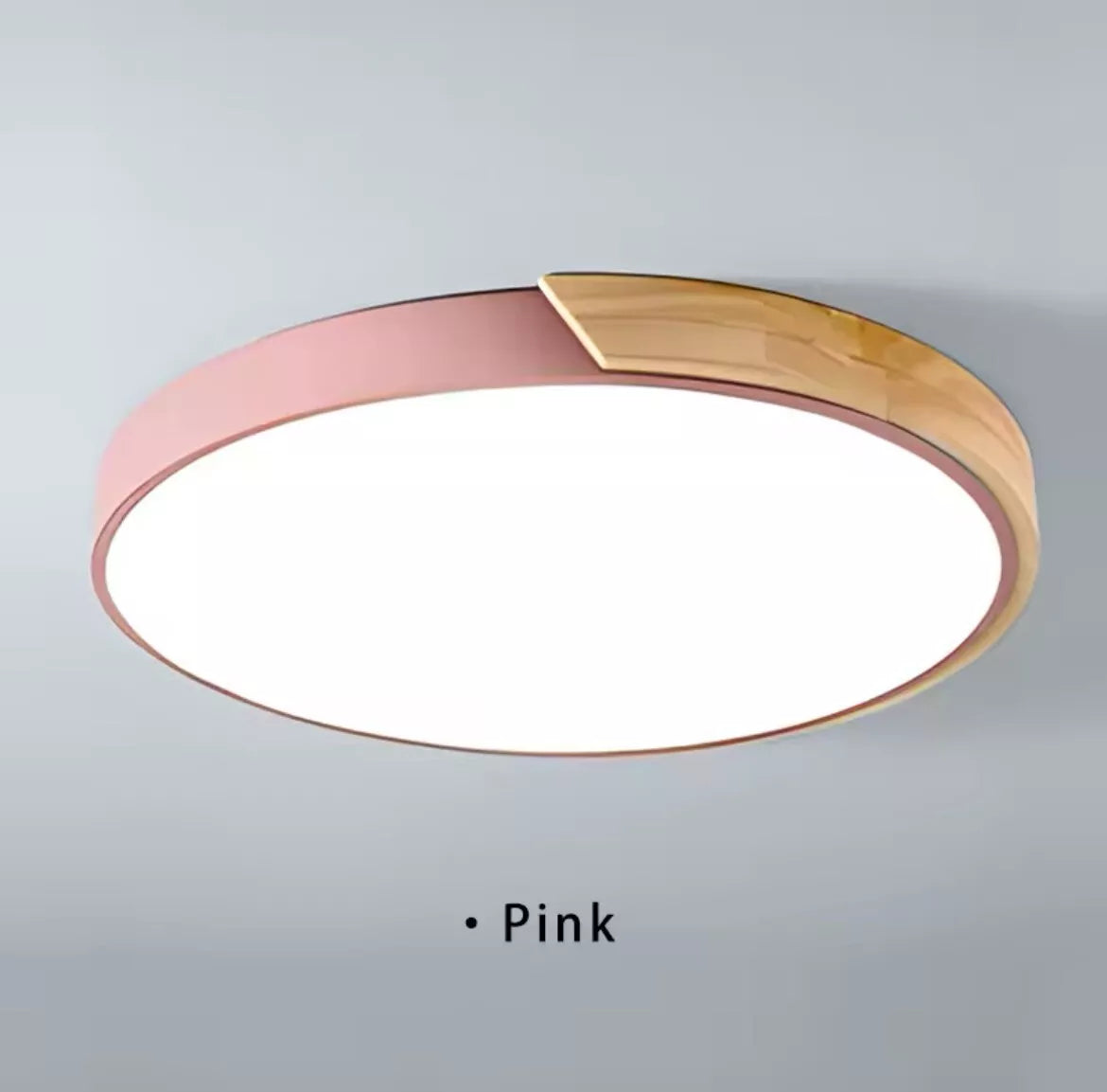 Simple Round Modern Flush Led Slim Ceiling Light With Wood Effect Detailing - Black/White/Yellow/Pink/Blue/Green