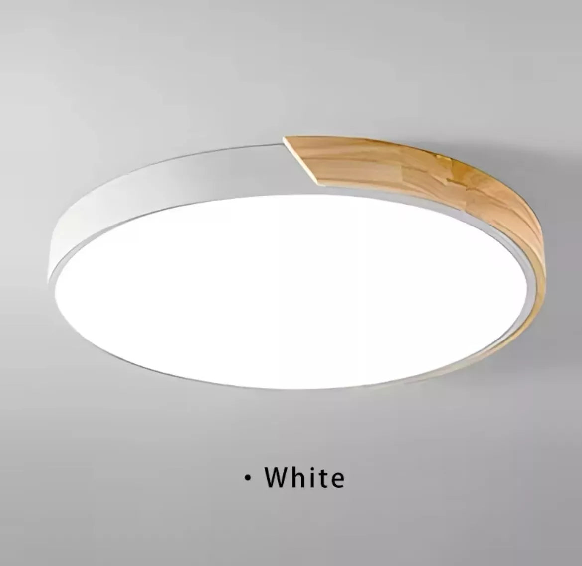 Simple Round Modern Flush Led Slim Ceiling Light With Wood Effect Detailing - Black/White/Yellow/Pink/Blue/Green