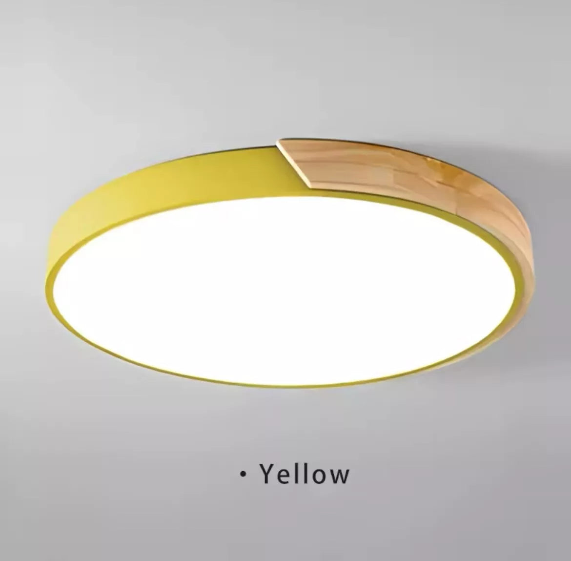 Simple Round Modern Flush Led Slim Ceiling Light With Wood Effect Detailing - Black/White/Yellow/Pink/Blue/Green