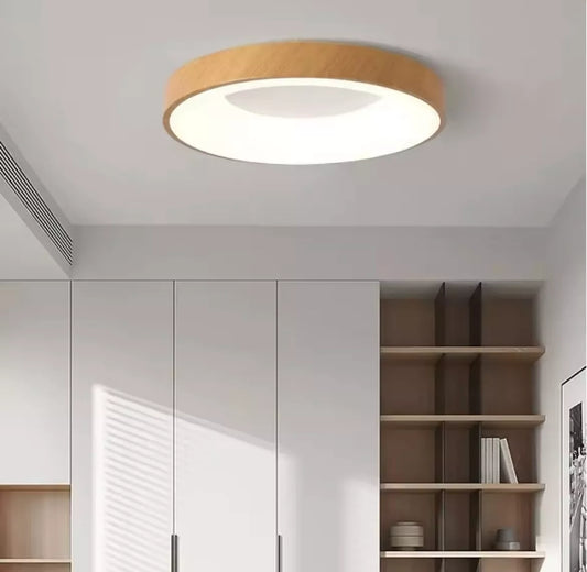 Nordic Round Wood LED Flush Ceiling Light Fixture With CCT Feature