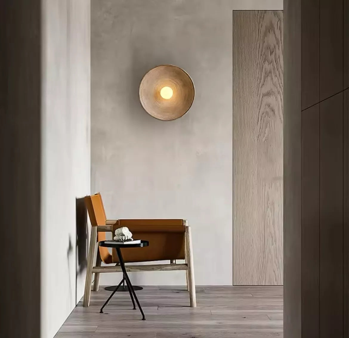 Nordic Round Circle Ribbed Effect Wall Light With Glass Centre Globe