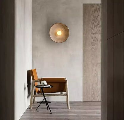 Nordic Round Circle Ribbed Effect Wall Light With Glass Centre Globe