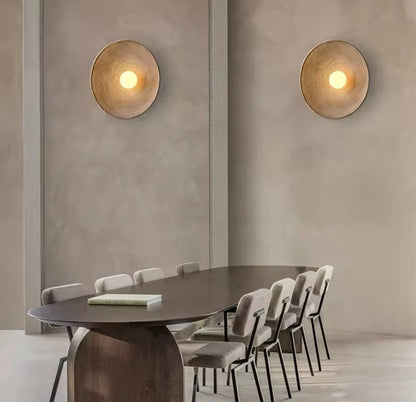 Nordic Round Circle Ribbed Effect Wall Light With Glass Centre Globe