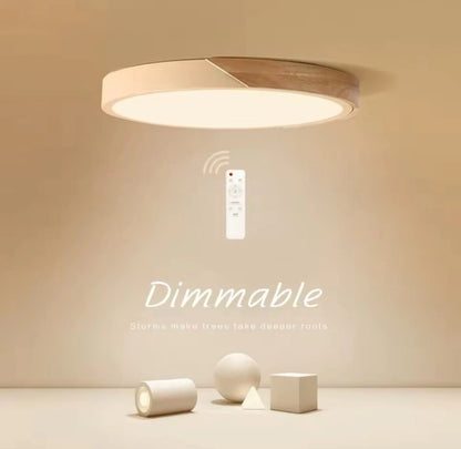Simple Slim Round Modern Flush Led Ceiling Light With Wood Effect Trim - Pink/Yellow\Green\White\Black