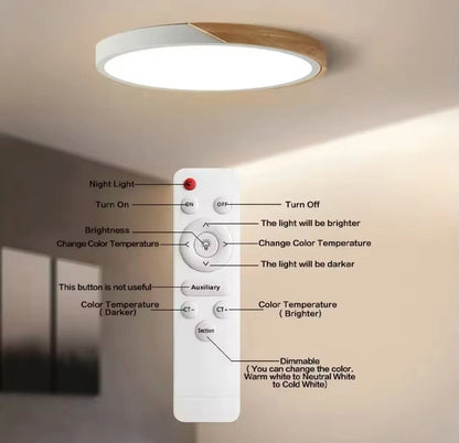 Simple Slim Round Modern Flush Led Ceiling Light With Wood Effect Trim - Pink/Yellow\Green\White\Black