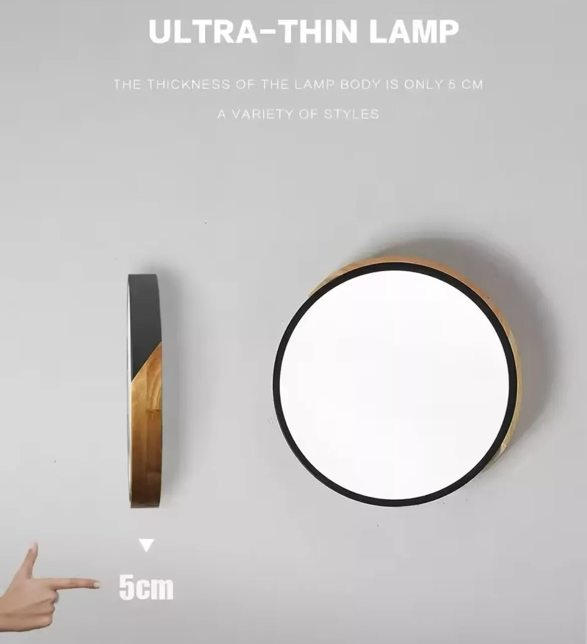 Simple Slim Round Modern Flush Led Ceiling Light With Wood Effect Trim - Pink/Yellow\Green\White\Black