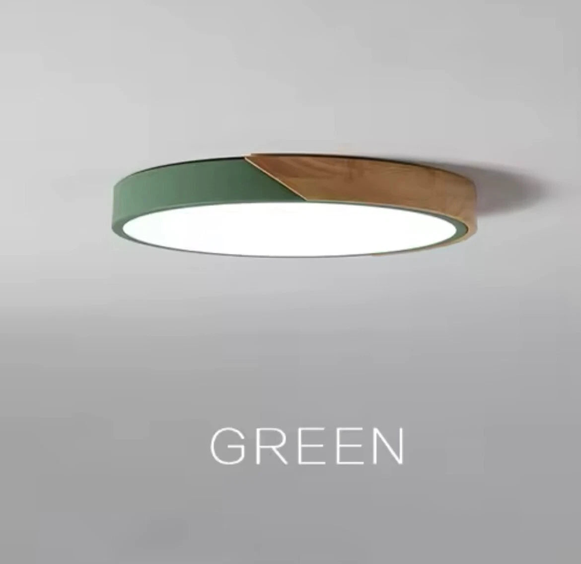 Simple Slim Round Modern Flush Led Ceiling Light With Wood Effect Trim - Pink/Yellow\Green\White\Black