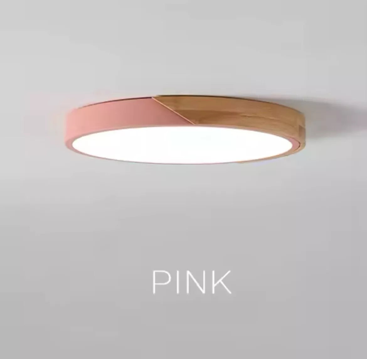 Simple Slim Round Modern Flush Led Ceiling Light With Wood Effect Trim - Pink/Yellow\Green\White\Black