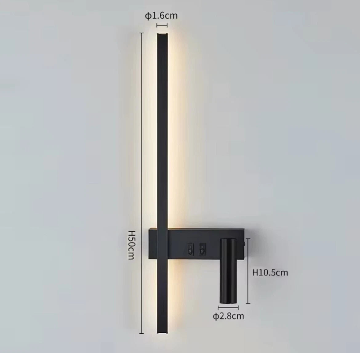 Modern Led Stick Wall Light C/W Adjustable Reader Wall Light For Bedroom - Black Or White
